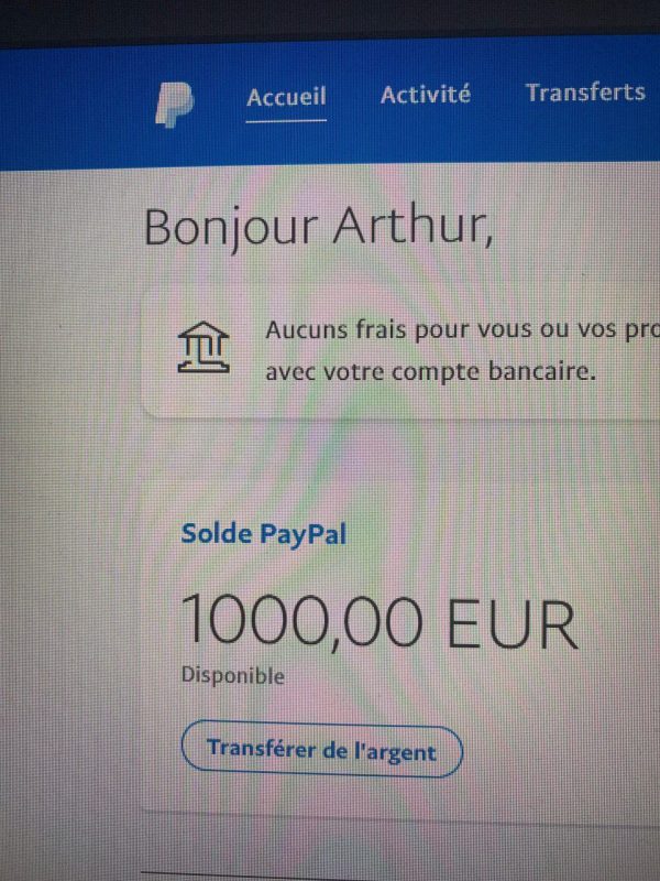 Compte Paypal avec solde de 1000€
